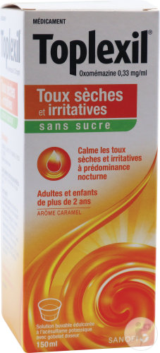 Toplexil 0,33mg/ml Sirop Sans Sucre Toux Sèches Et Irritatives Goût Caramel Flacon 150ml