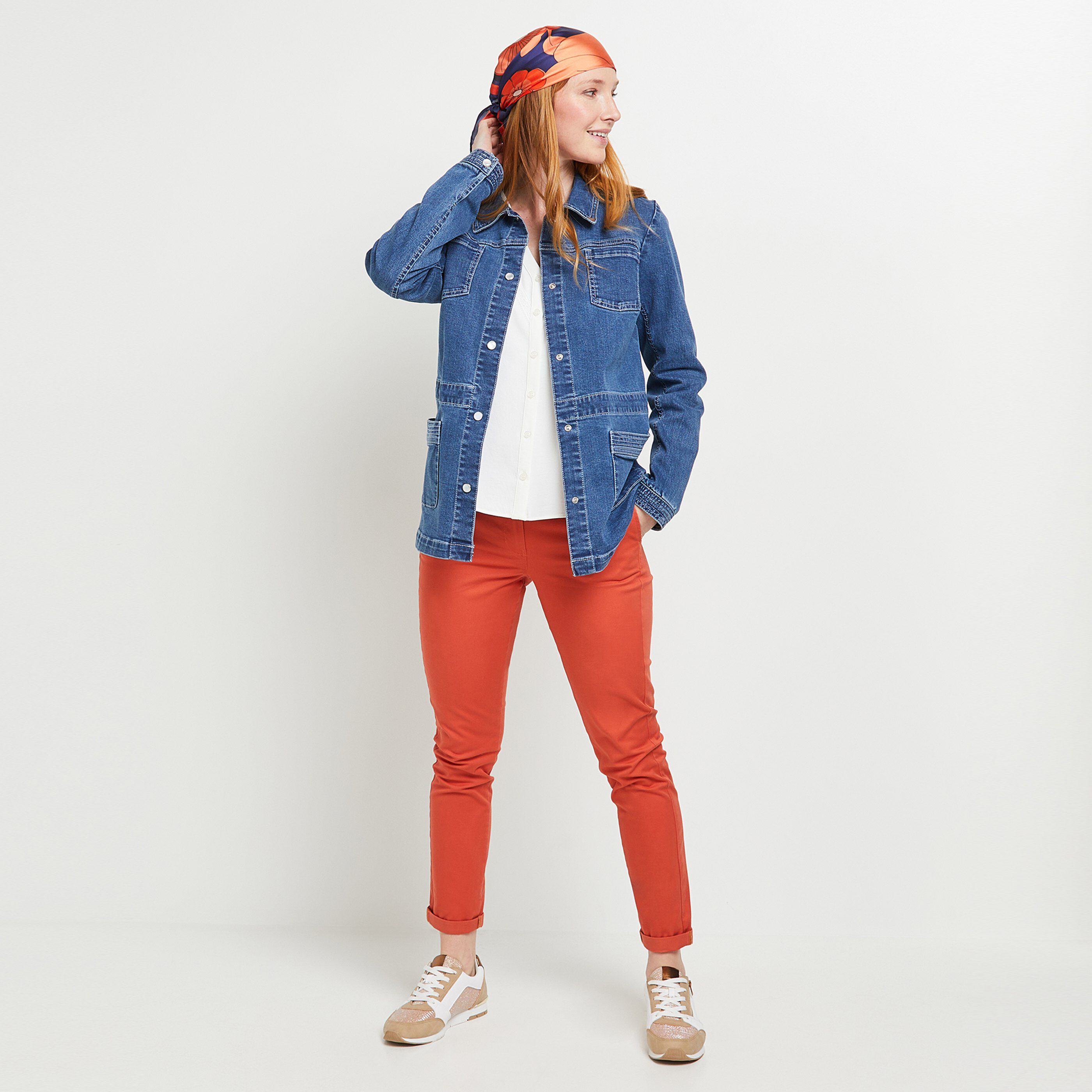 Pantalon chino avec ceinture femme - ORANGE