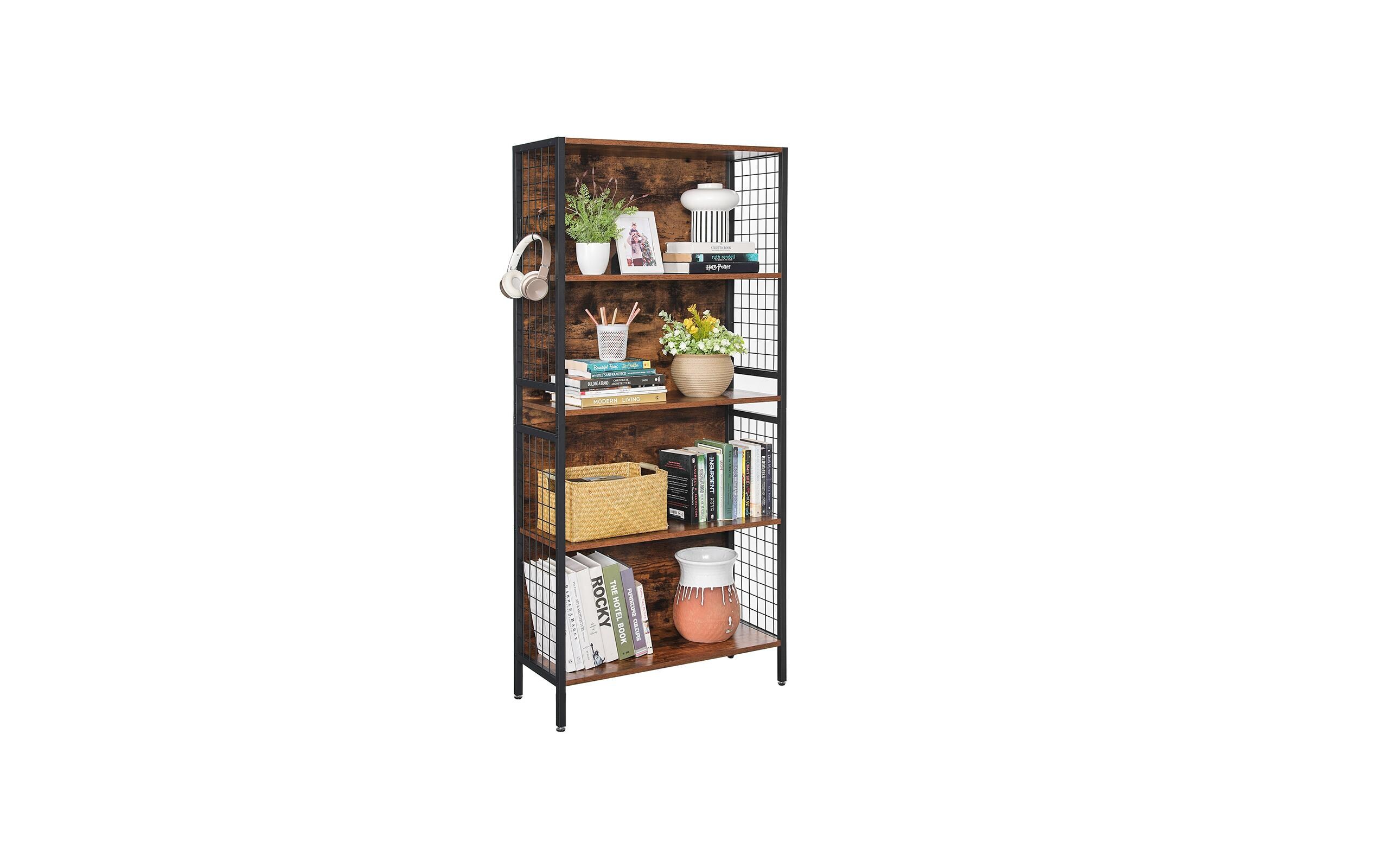 Regal 74 x 30 x 154.5 cm, Vintagebraun / Schwarz<br>Standregal im Industrie-Design mit vier Ablagen