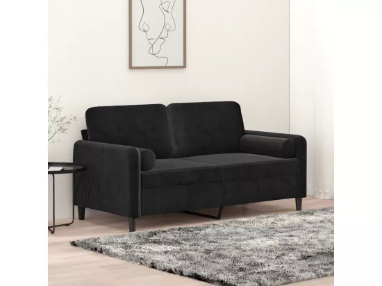 Canapé 2 places avec oreillers décoratifs noir 140 cm velours