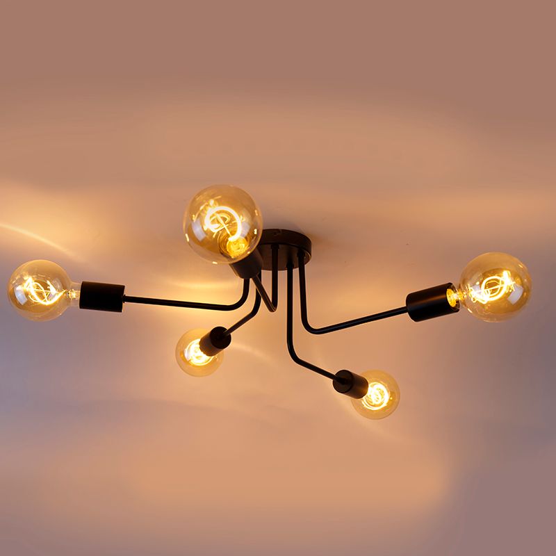 Design plafondlamp zwart 5-lichts - Facile