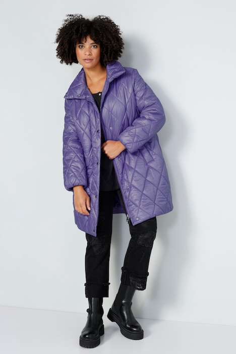 Steppjacke, oversized, Rhombenstepp, 2-Wege-Zipper, Langarm