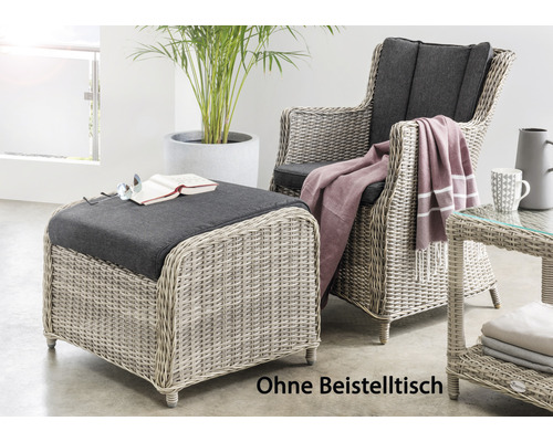 Luna balkonset, fauteuil en Casa voetenbank, vintage Destiny polyrotan aluminium, 1-zits, 2-delig, wit