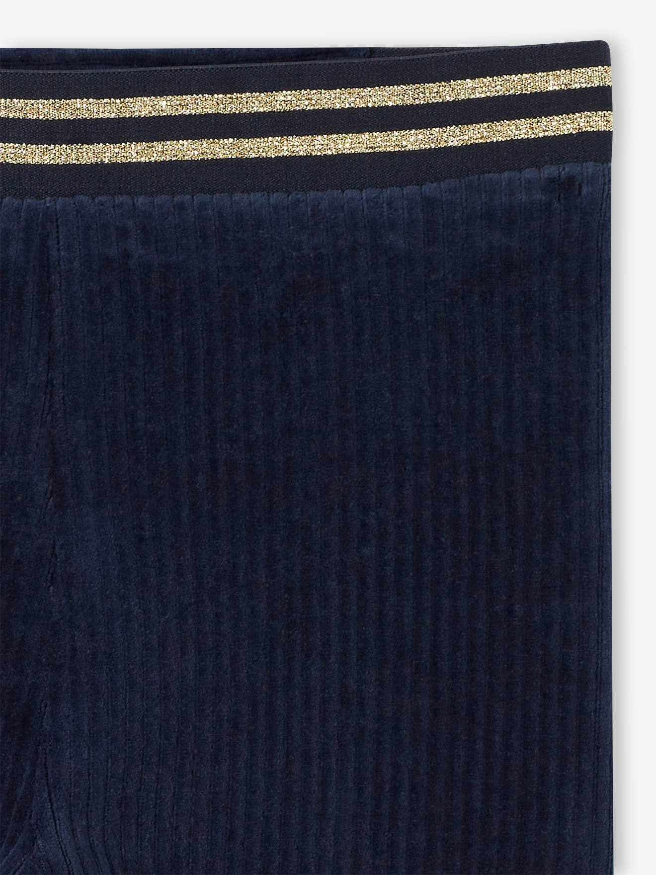 Calças legging de veludo cotelê, lisas, marrom médio, para meninas.