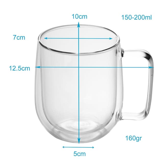 4x Kaffekop Krus Termoglas 250 ml Fliseglas Kaffeglas