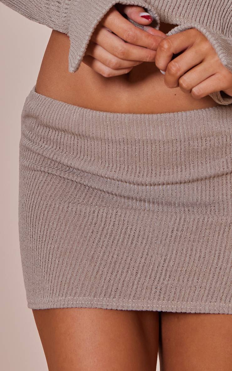 Taupe Mini-jupe Micro Taille Basse Côtelée Transparente Et Douce Coordonnée