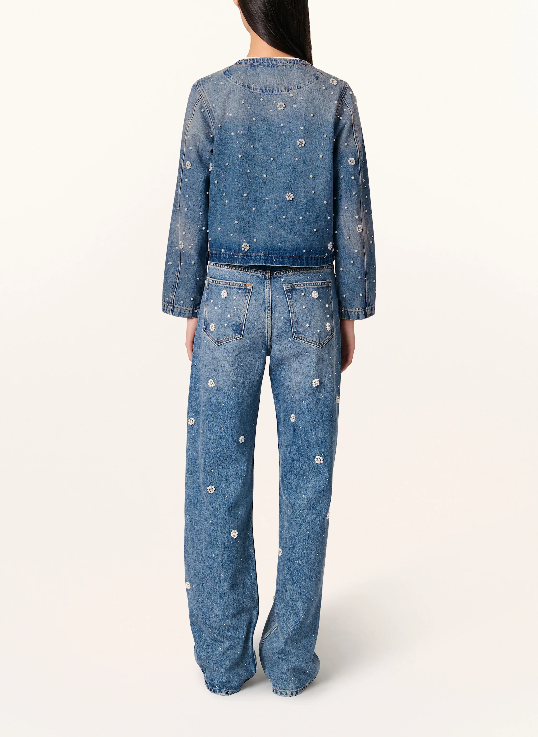 maje Jeansjacke mit Schmuckperlen