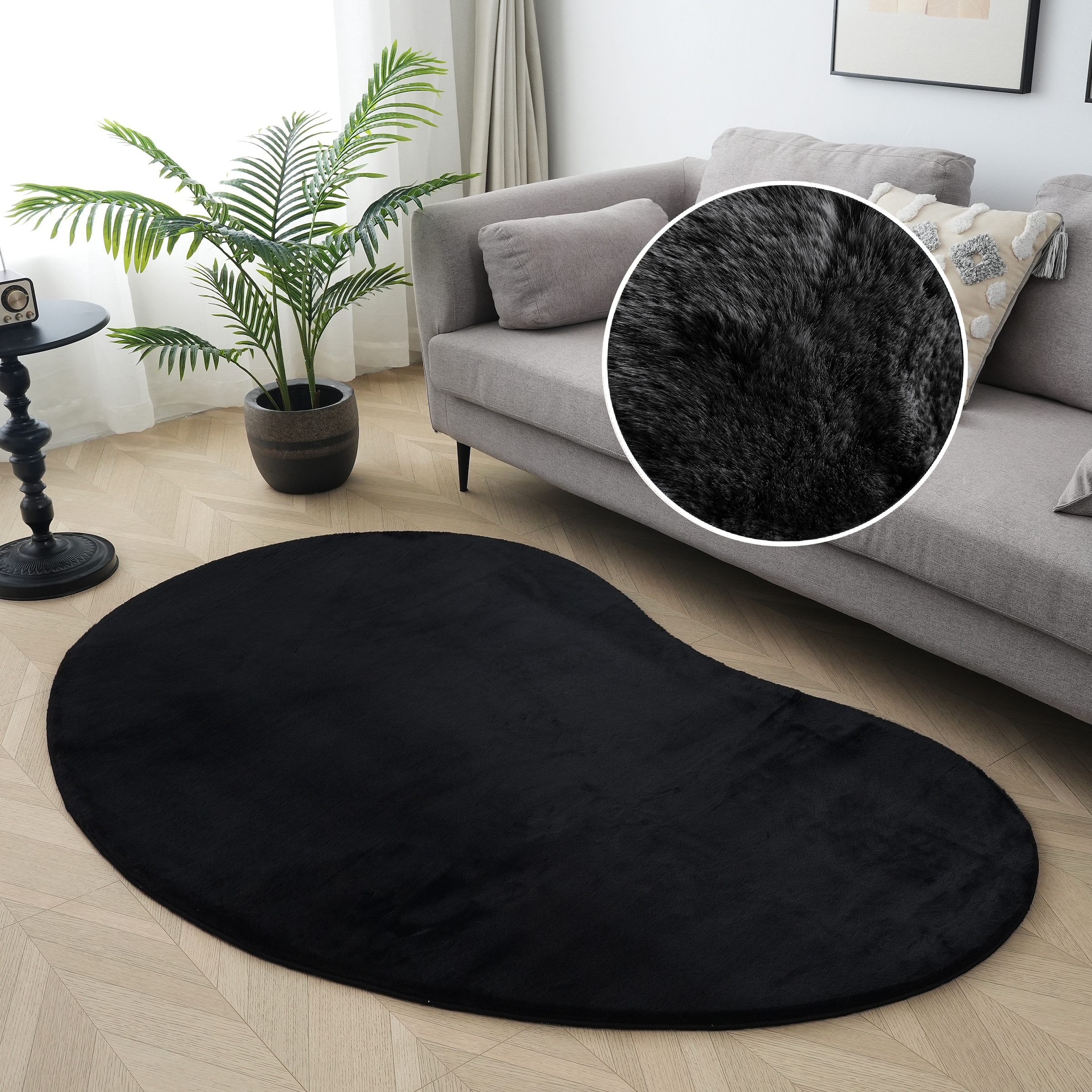 my home Fellteppich »Balu Bean, Kaninchenfell« U-förmig 20 mm Höhe Kunstfell Teppich, Modern, weich, Wohnzimmer, Schlafzimmer