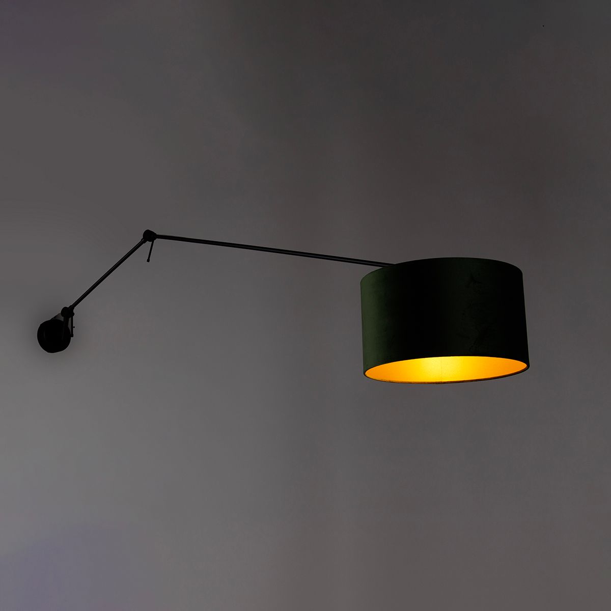 Wandlamp zwart met velours kap groen 35 cm verstelbaar - Blitz