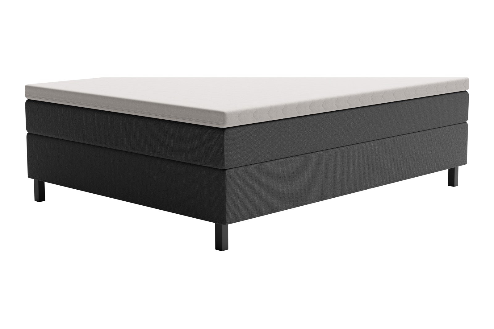 XOV Premium 15 Kontinentalseng 180x200 cm i tekstil Terranova 09 grå, medium/fast med Premium 15 overmadrass og sort firkantede ben, gavl selges separate