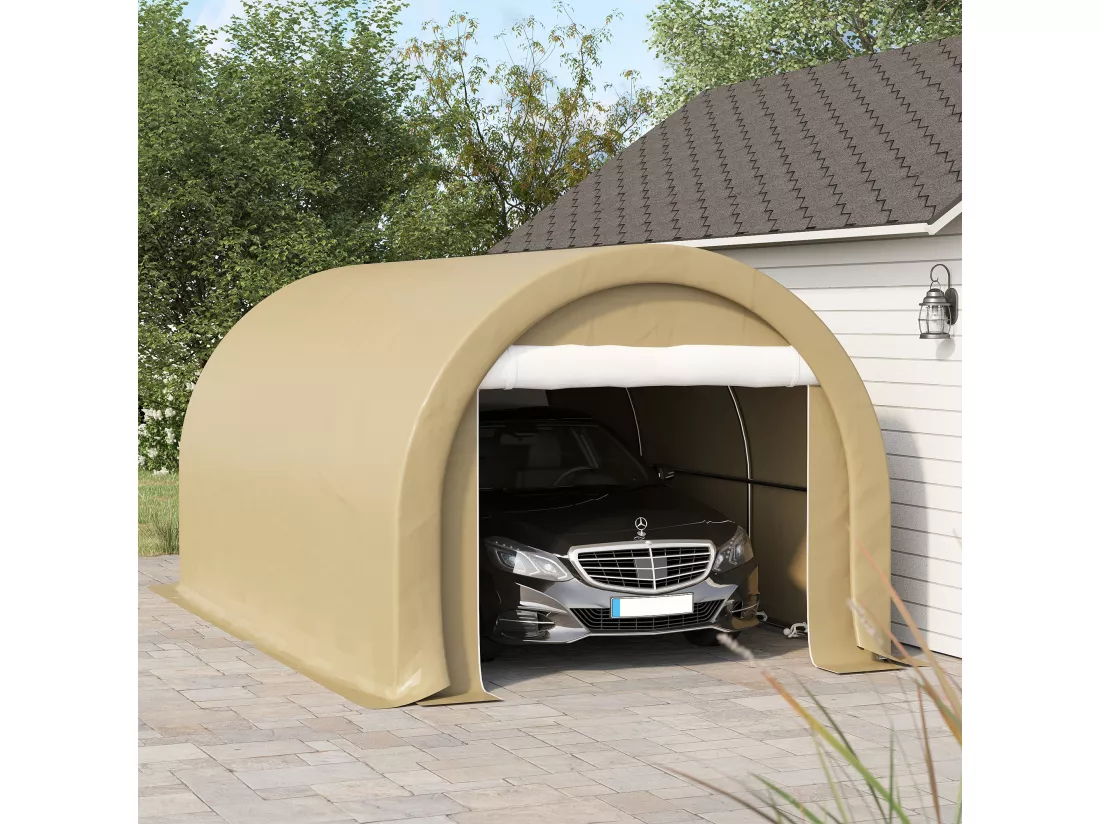 Tente garage carport dim. 5L x 3l x 2,4H m acier galvanisé robuste PE haute densité 190 g/m² imperméable anti-UV beige