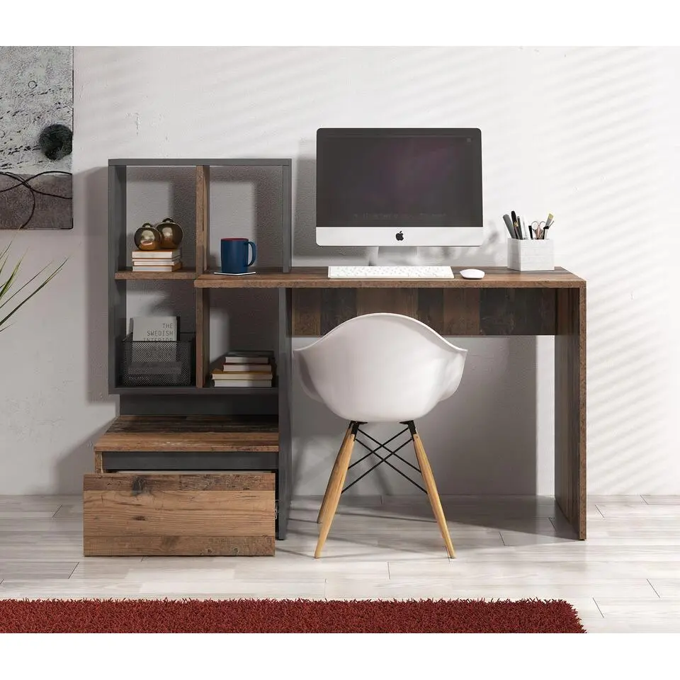 Meubella - Bureau Pierre 2 - Donker eiken - Antraciet - 145 cm