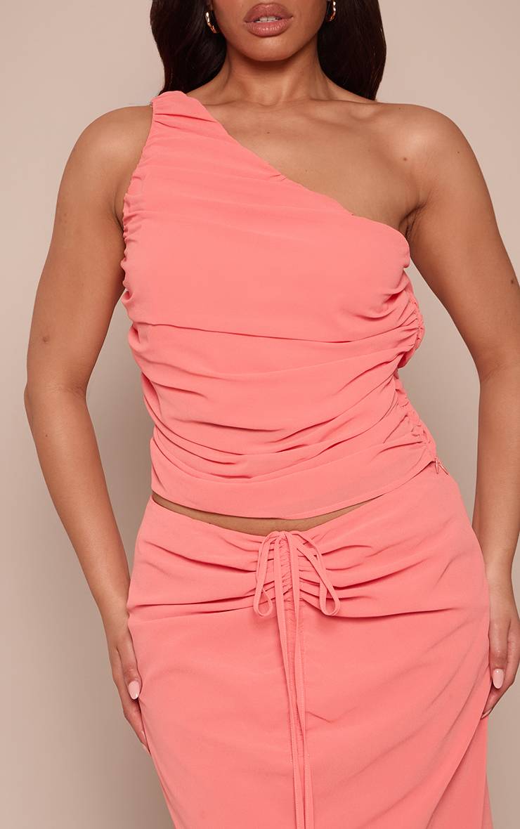 Abricot Haut Asymétrique Drapé Aperol Shape À Une Épaule Ensemble Coordonné