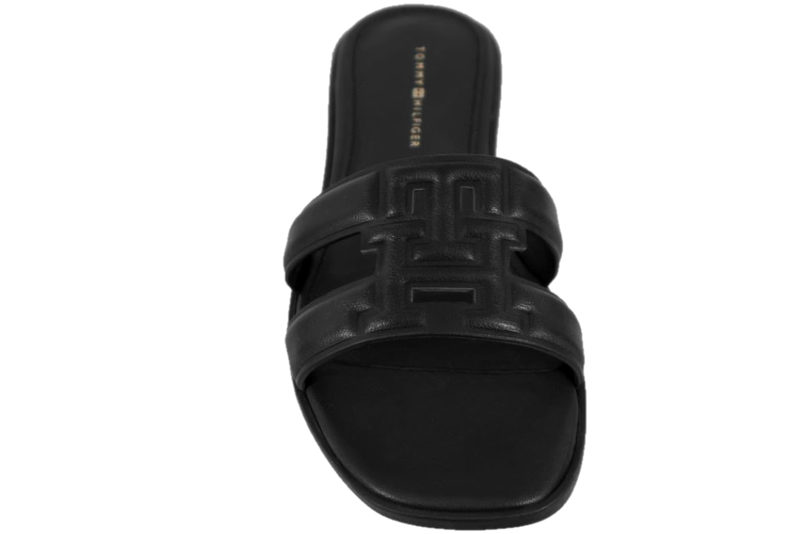 TOMMY HILFIGER TH LOGO STRAP MULE BLACK SLIPPER