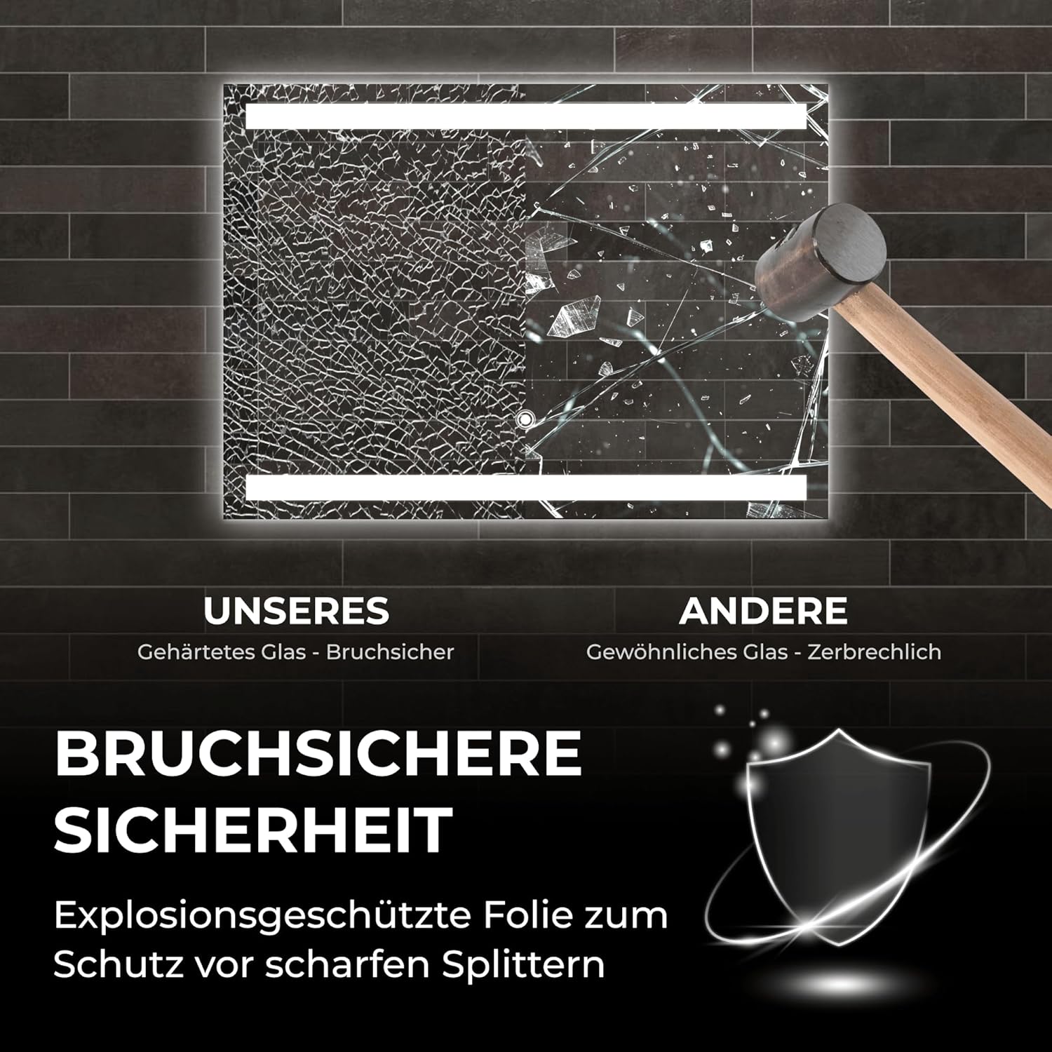 BR Bringer LED Badspiegel - 70x50 cm - Badezimmerspiegel mit Beleuchtung und Anti-Beschlag Funktion - Dimmbar, Energiesparend, 3 Lichtfarben, Touch-Schalter und Speicherfunktion (Modell: BRS106)