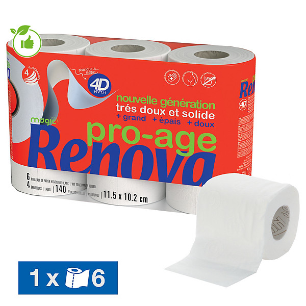 Papier toilette Renova Magic Pro-Age 4 épaisseurs, lot de 6 rouleaux