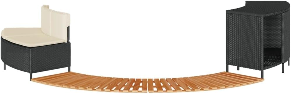 Whirlpool-Umrandung Schwarz Poly-Rattan und Massivholz Akazie Schwimmbecken Poolumrandung