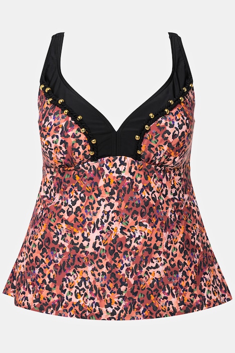 Tankini, Leomuster, Perlen, Softcups, längeres Oberteil