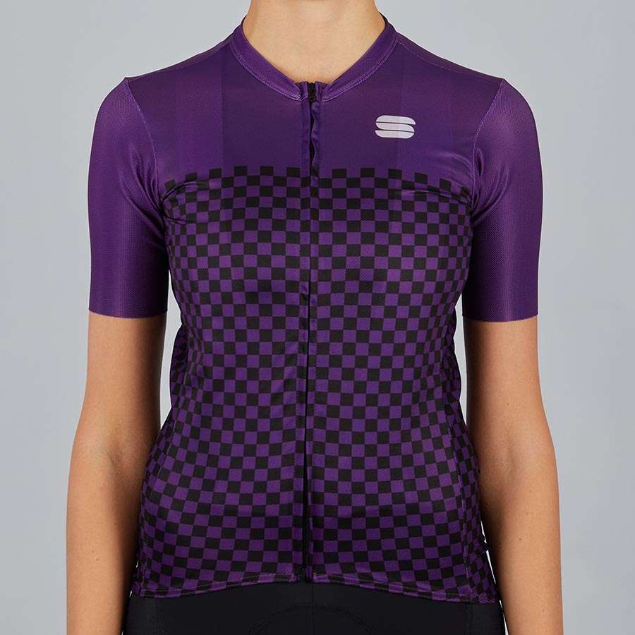 Sportful Checkmate Fietsshirt Korte Mouwen Paars Dames