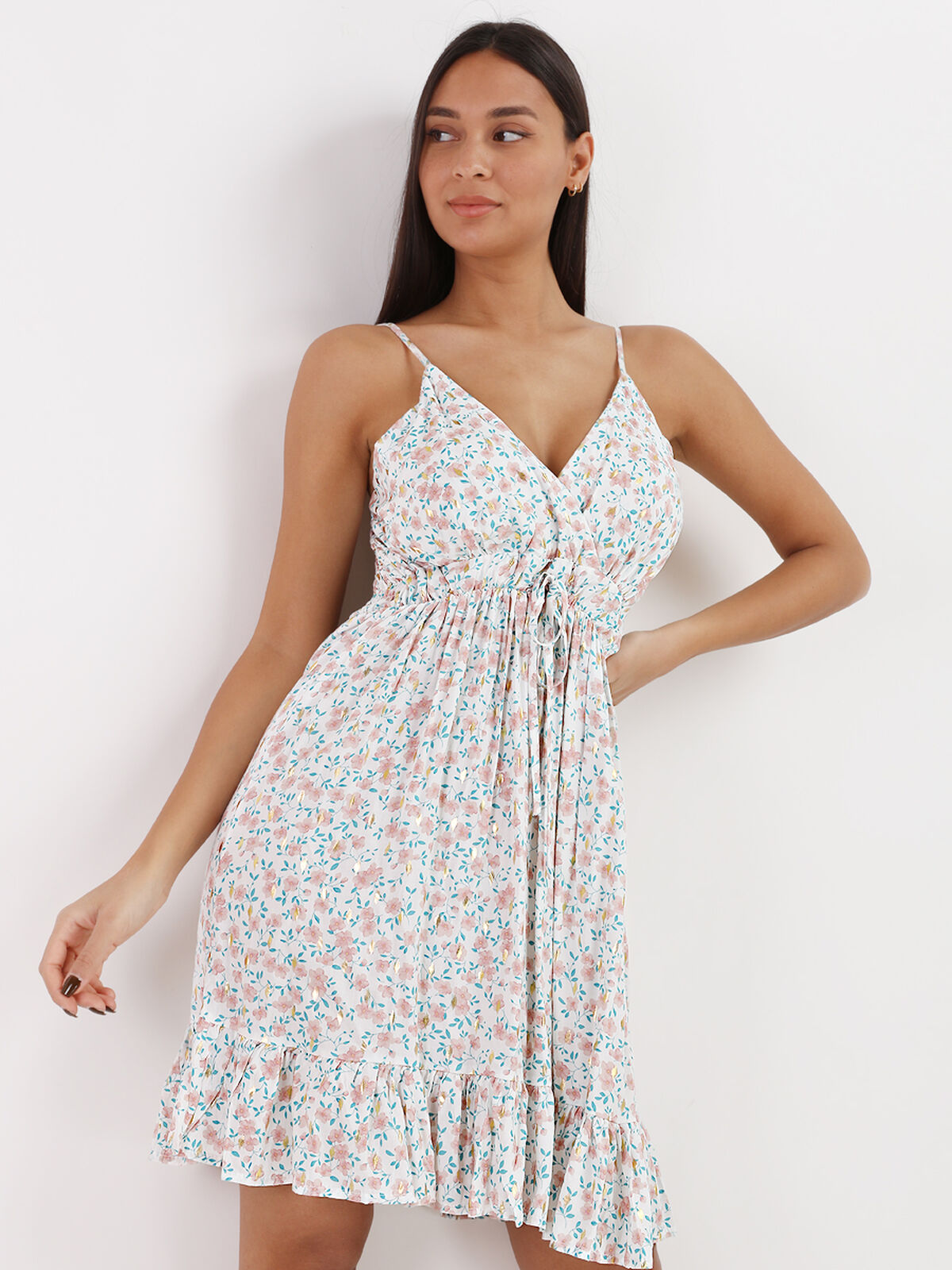 Robe à fleurs cache coeur- Blanc
