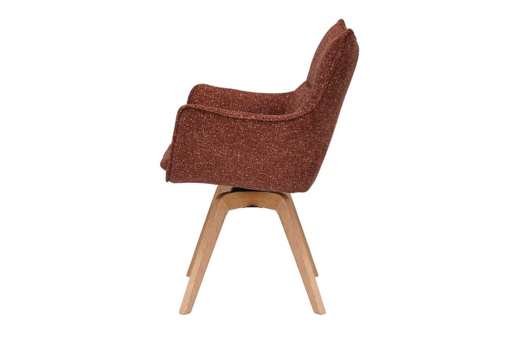 Drehbarer Design Stuhl VOGUE rost braun natur Strukturstoff Eichenholz 360° mit Armlehne