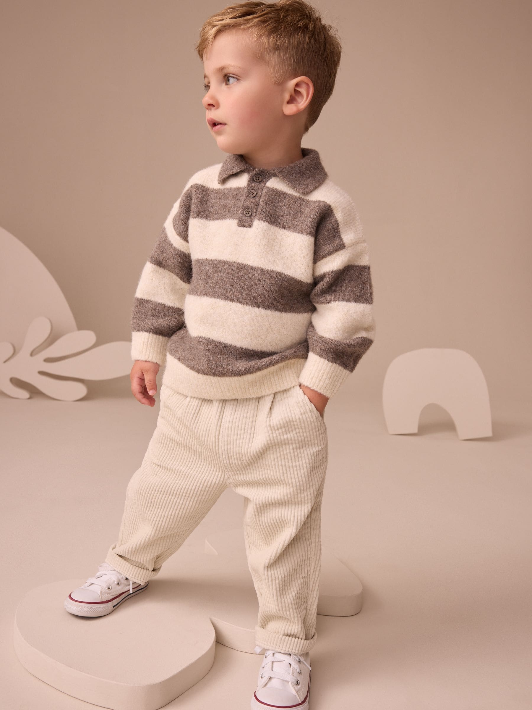 Ecru - Corduroy broek met textuur en aantrekkoord (3mnd-7jr)
