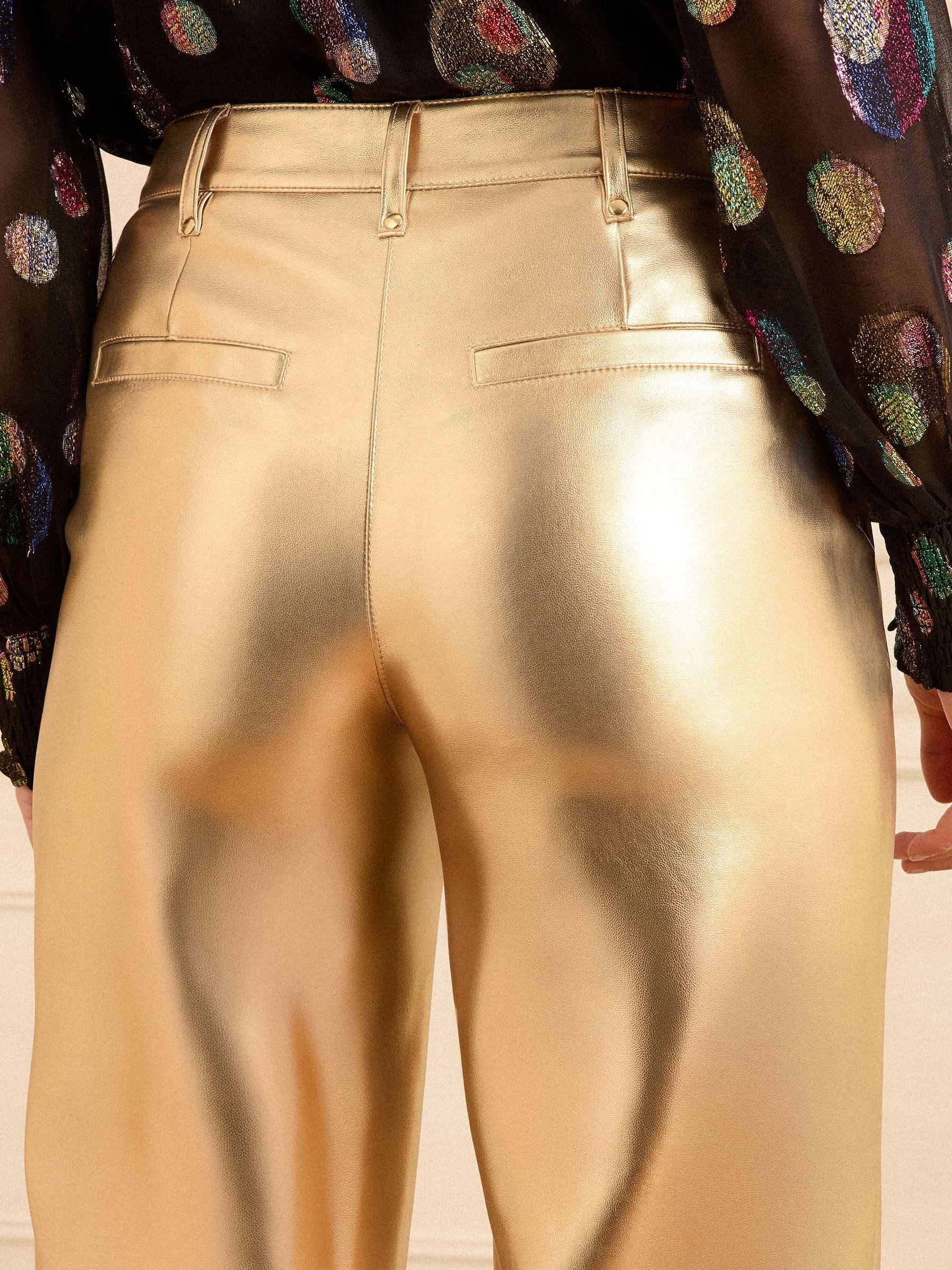 Goud - Love & Roses Faux Leather Wide Crop Trousers