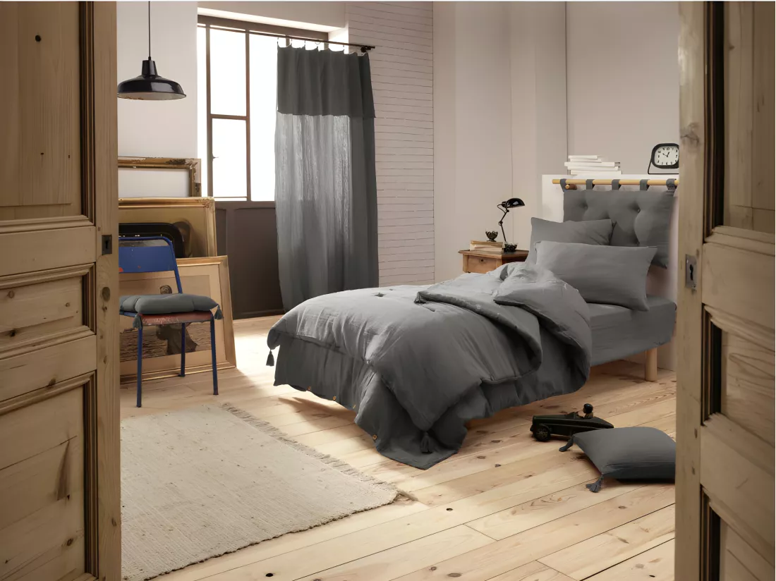 Housse de couette gaze de coton double 140 x 200 cm gris - PEPA 1