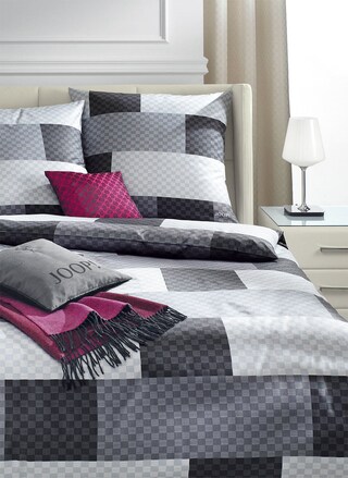 JOOP! Satin-Bettwäsche CHESSBOARD 155 x 220 cm grau