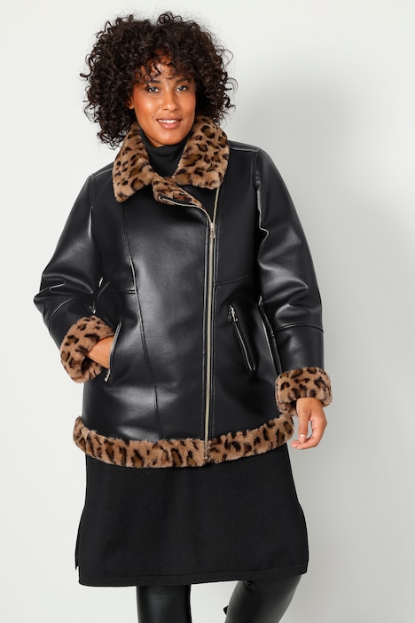 Bikerjacke, Lederoptik, Leo-Webpelz Futter
