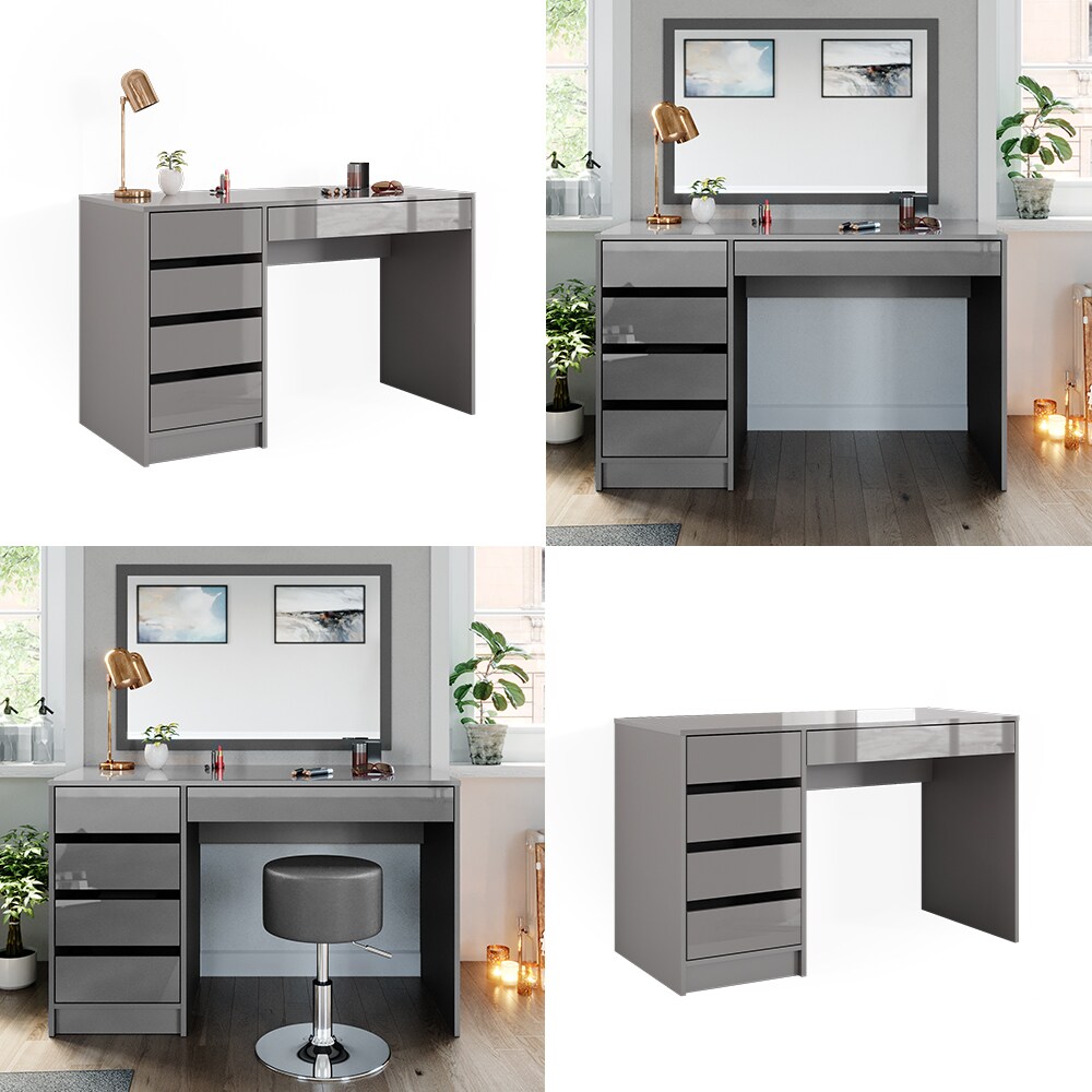 Vicco Schminktisch Frisiertisch Frisierkommode Sherry Grau 120x75 cm modern Schlafzimmer Kommode Schublade Ablage Aufbewahrung Kosmetiktisch Make-Up-Tisch Hochglanz