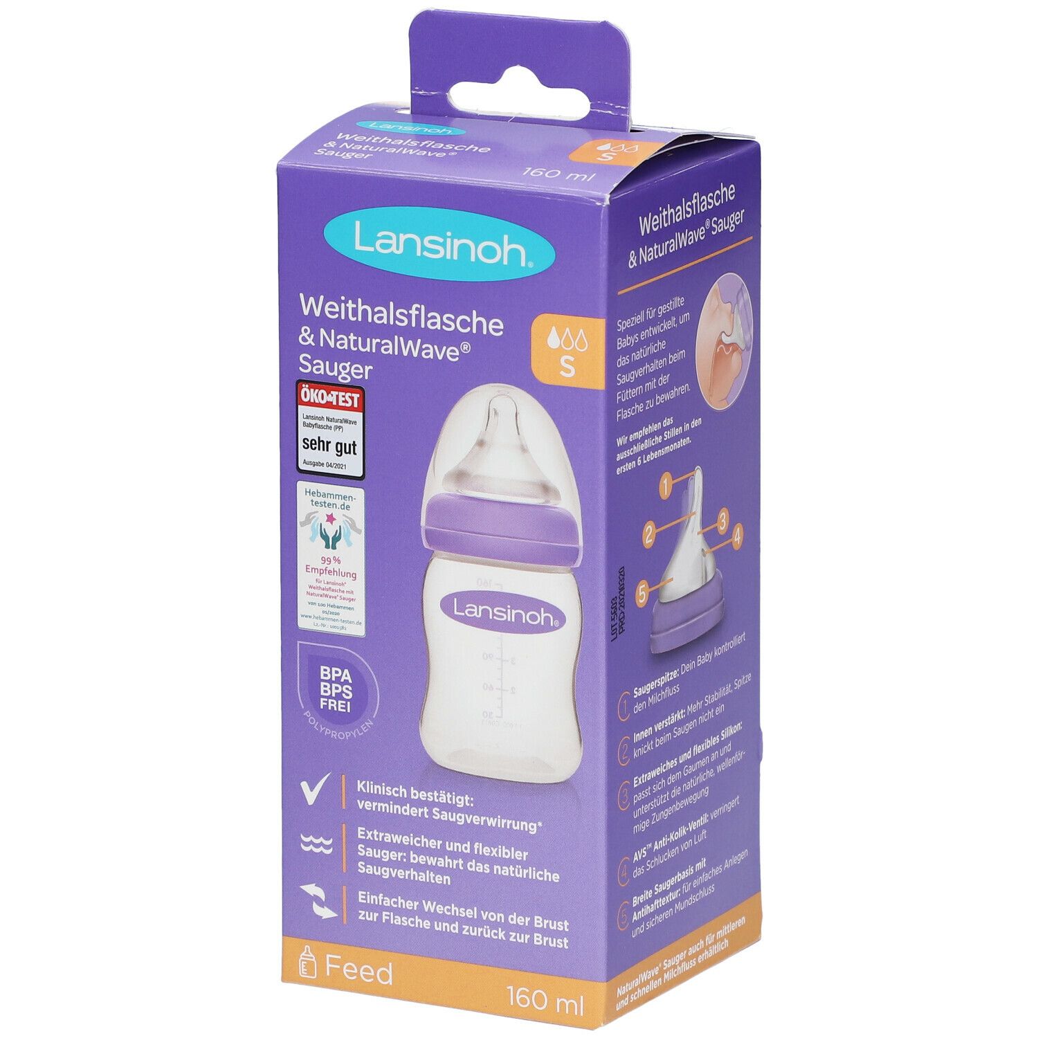 Lansinoh mOmma Babyflasche 160ml mit Natural Wave Silikonsauger S