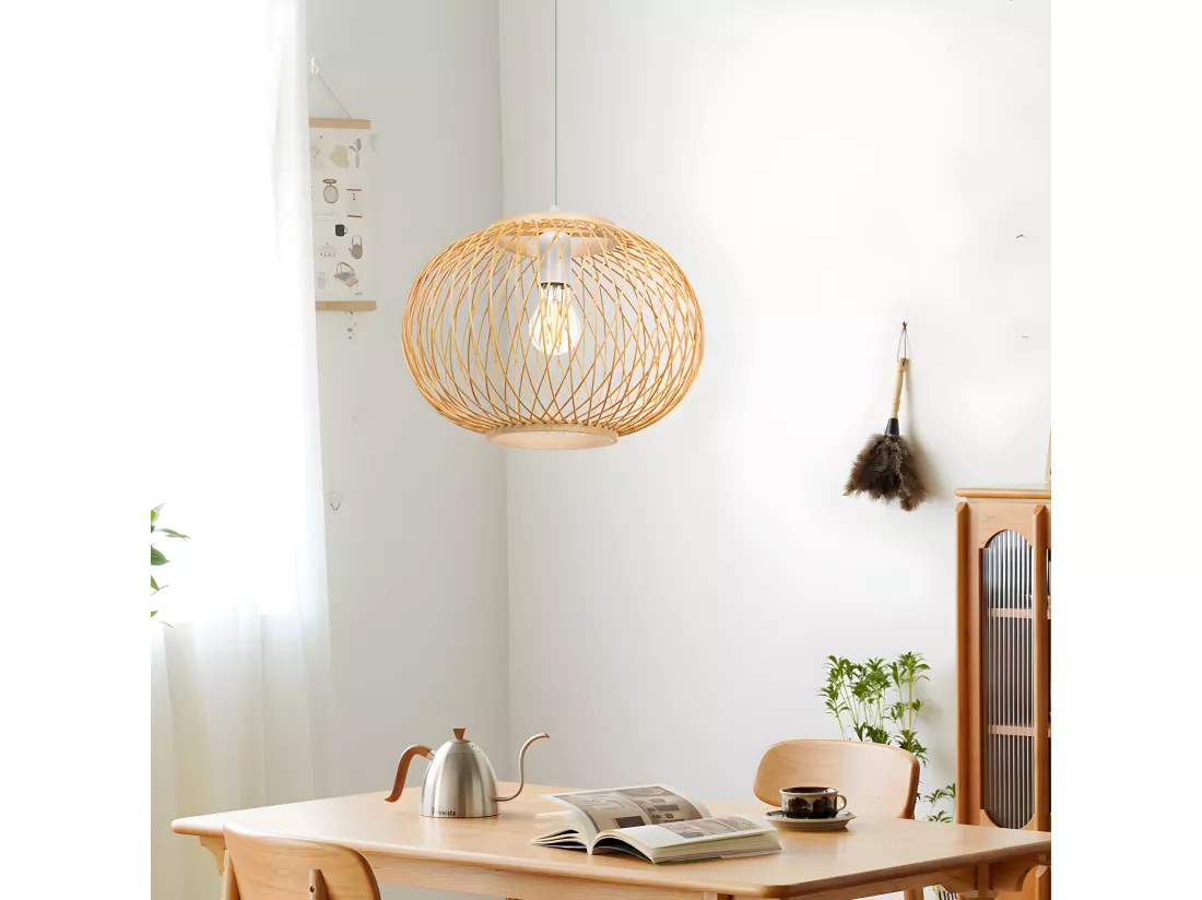 Lustre rotin suspension rotin naturel d40 cm x h28 cm - sphérique