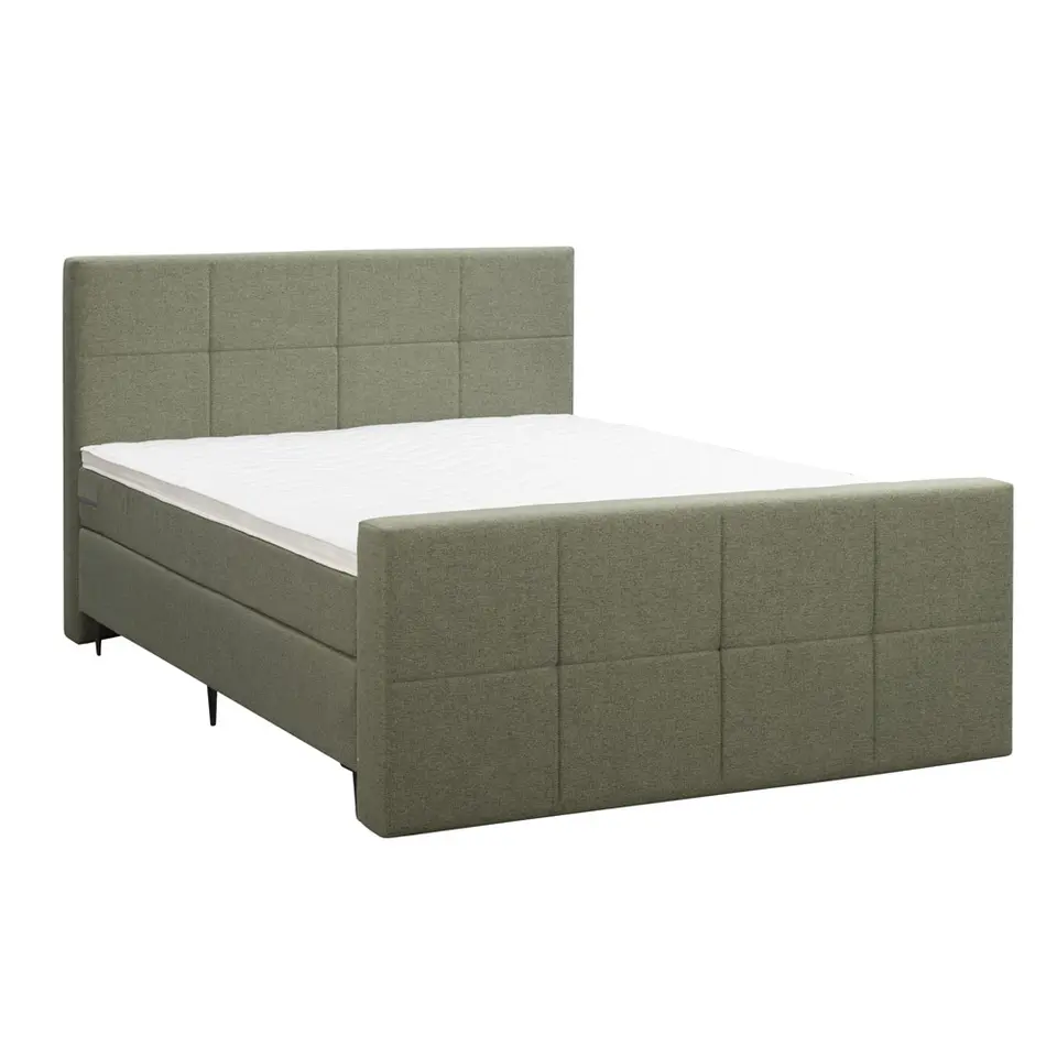 Boxspring met voetbord Liv geblokt - groen - 160x200 cm - slanke poot