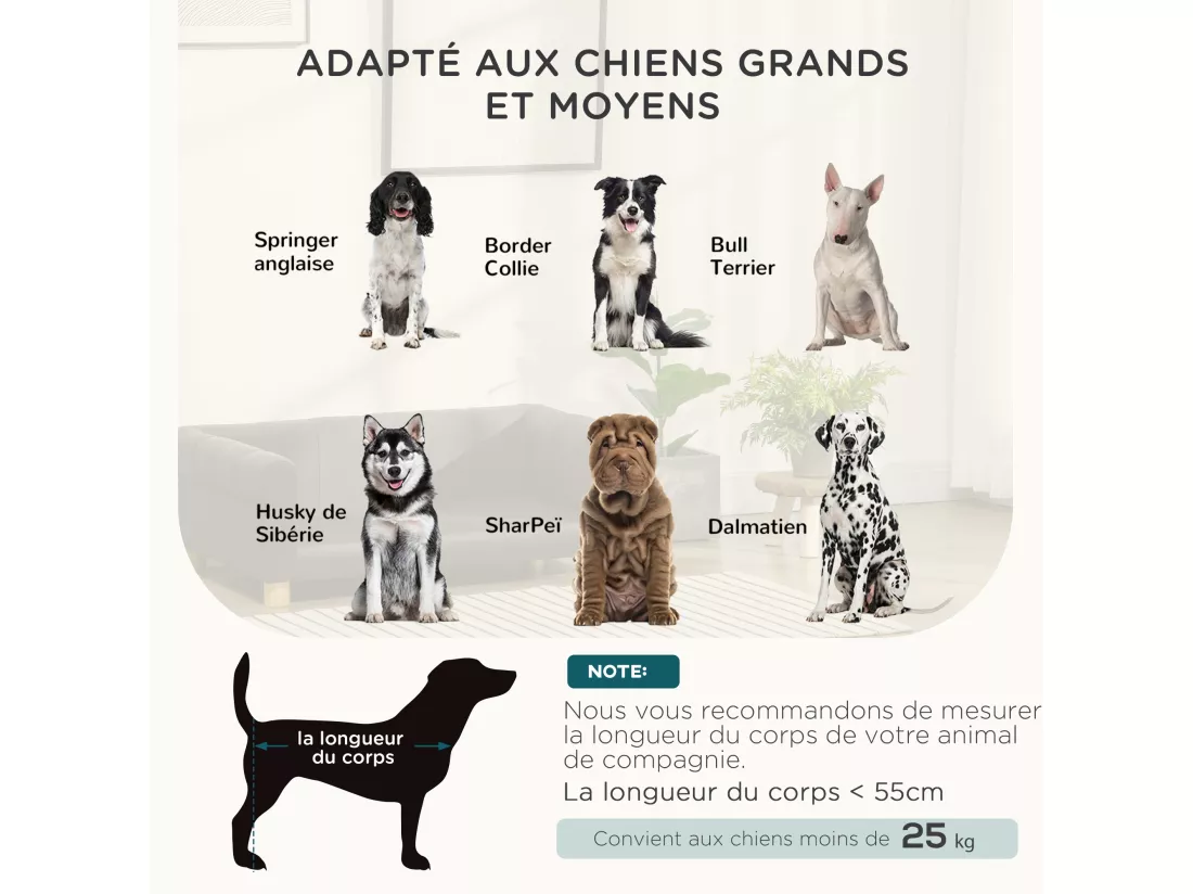 Canapé chien lit pour chien design scandinave coussin moelleux piètement bois dim. 100L x 62l x 32H cm polyester gris
