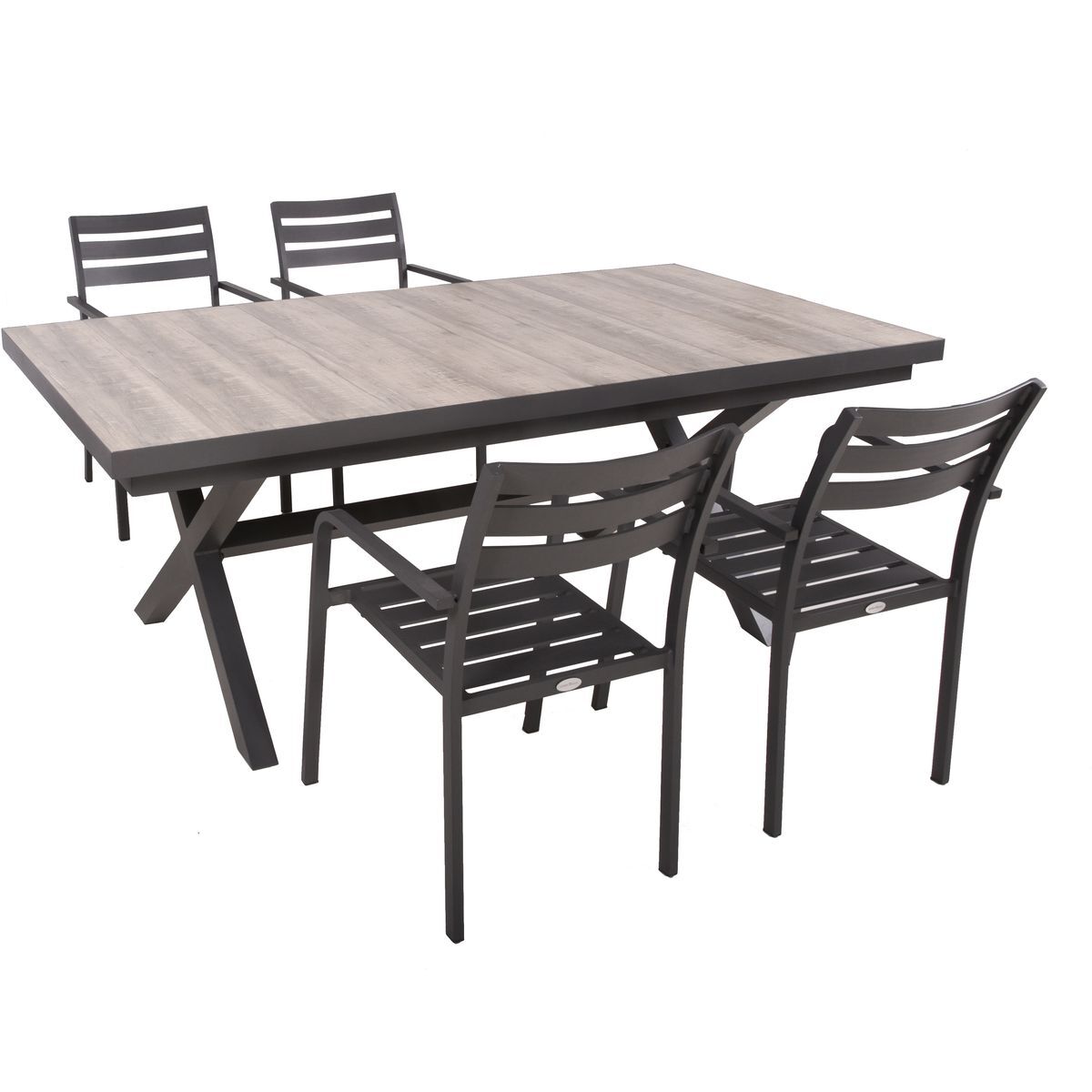 5-teilige Tischgruppe RANA/TREVISO - grau-Eiche - Aluminium - Keramik
