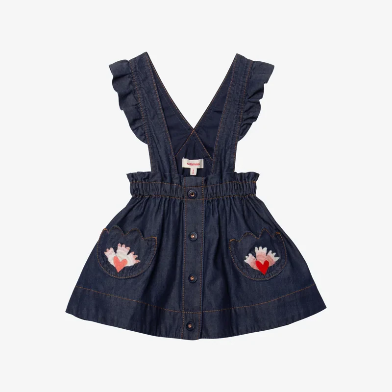 Jupe bretelles bébé fille jean bleue Catimini Bleu