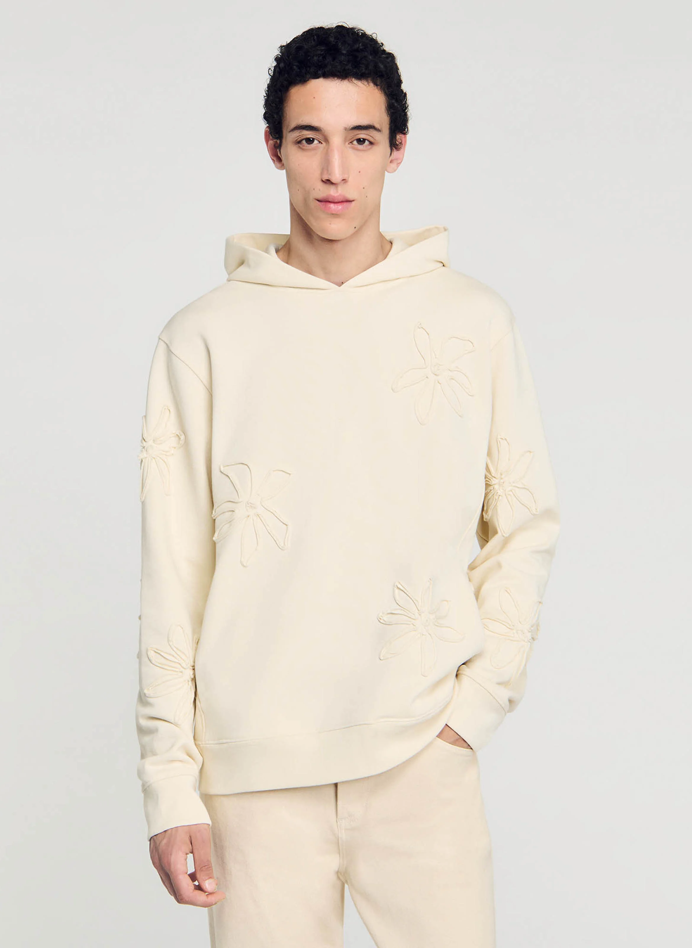 Sweat à capuche brodé en coton | Blanc