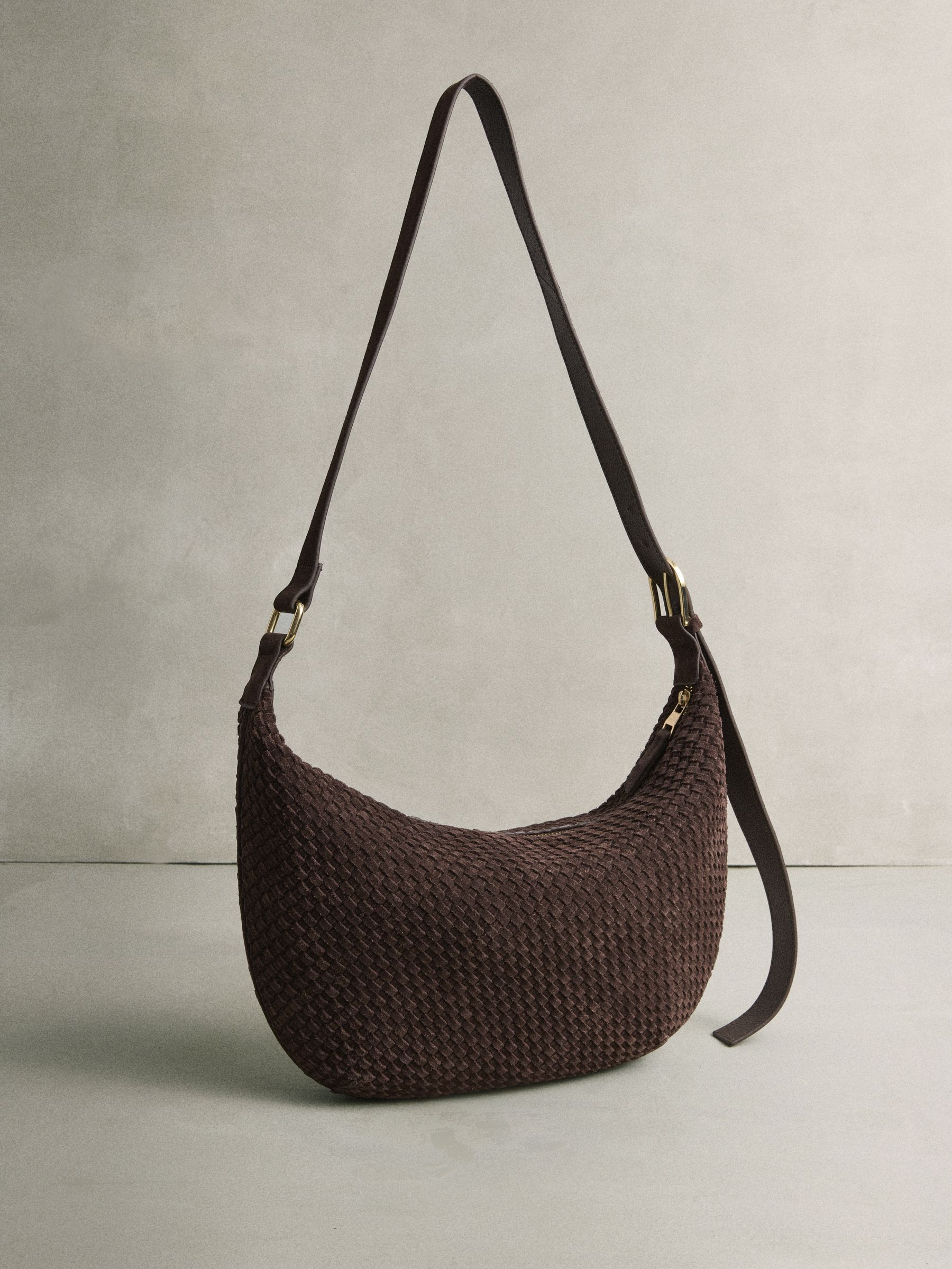 Chocoladebruin - N. Premium Suede Sling Weave Schoudertas