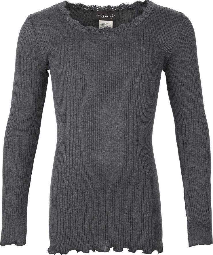 Rosemunde Silk t-shirt regular ls w/ lace Grå