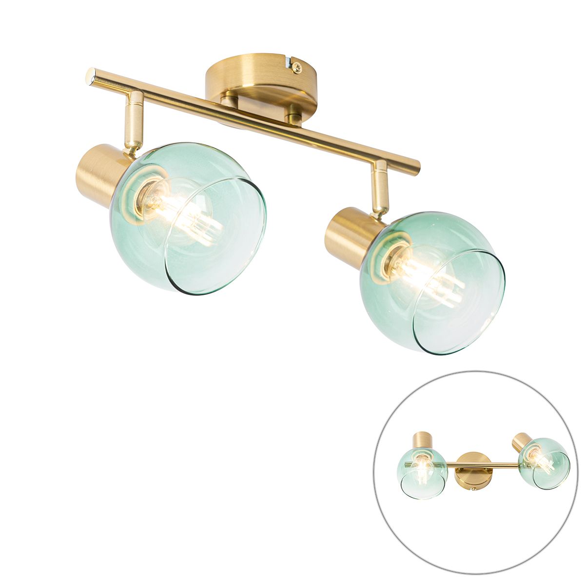 Art Deco spot goud met groen glas 2-lichts - Vidro