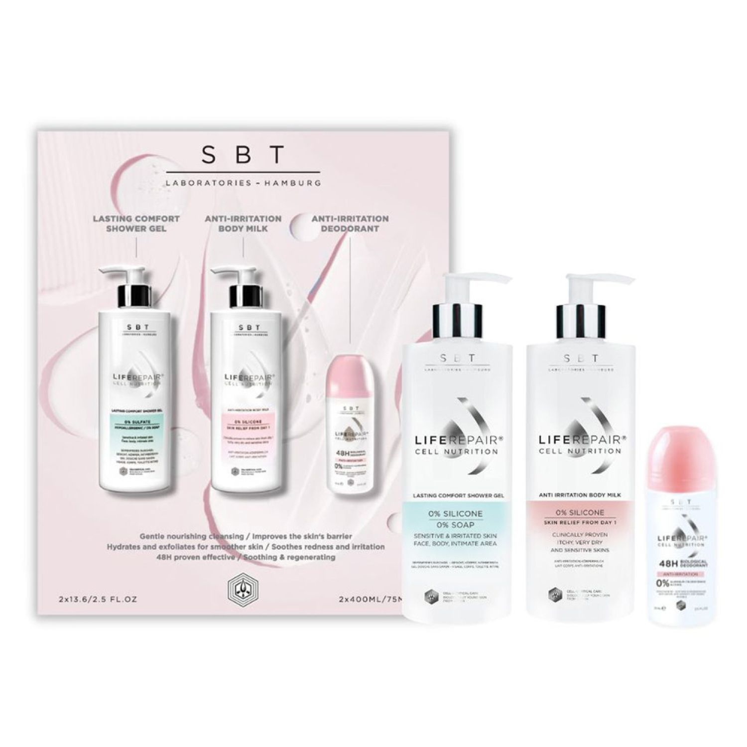 SBT Sensitive Biology Therapy LifeRepair Body Milk +Shower Gel + Deo (pink)