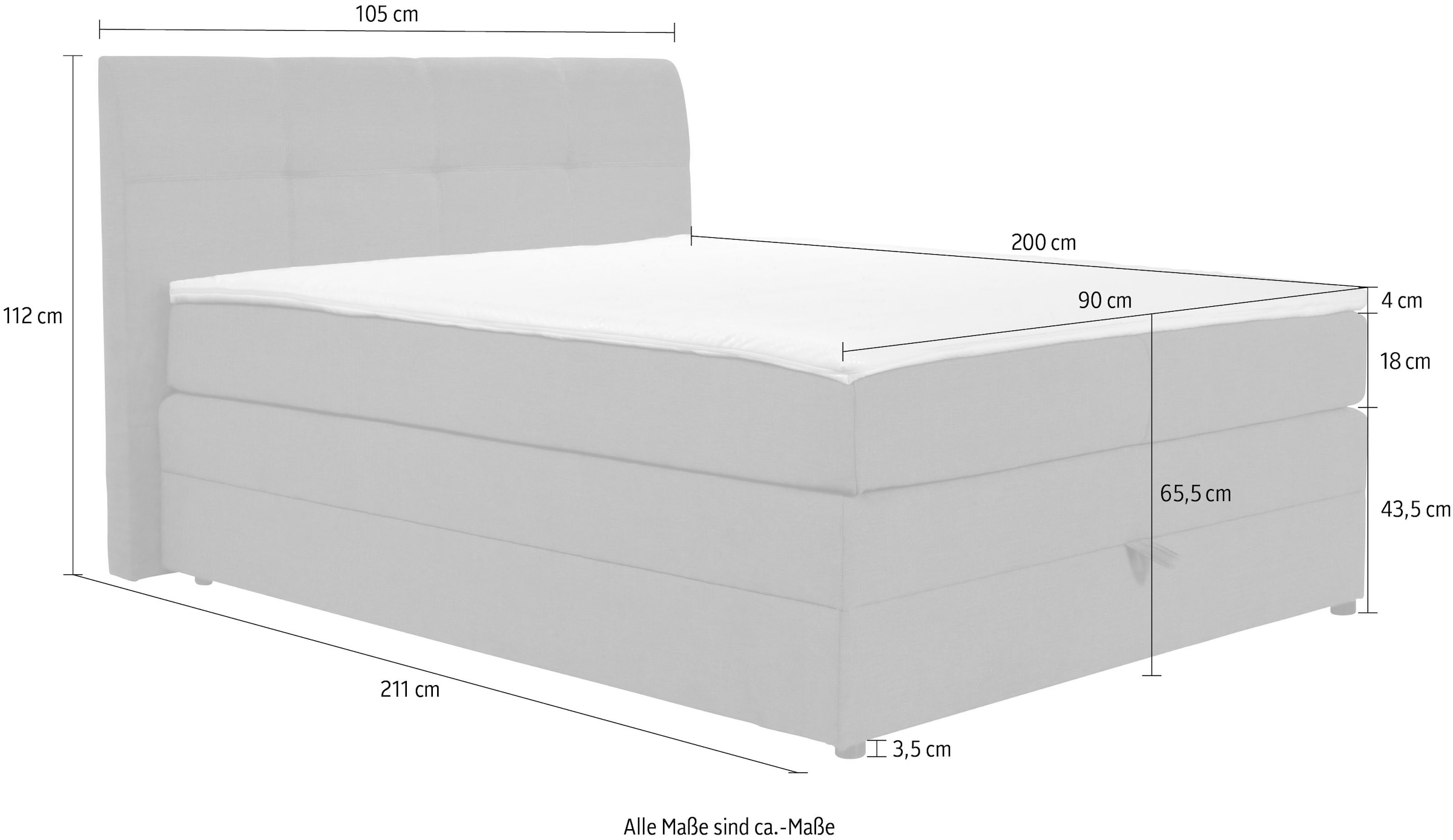 Home affaire Boxspringbett »Finja« besonders komfortable Liegehöhe, mit praktischem Bettkasten