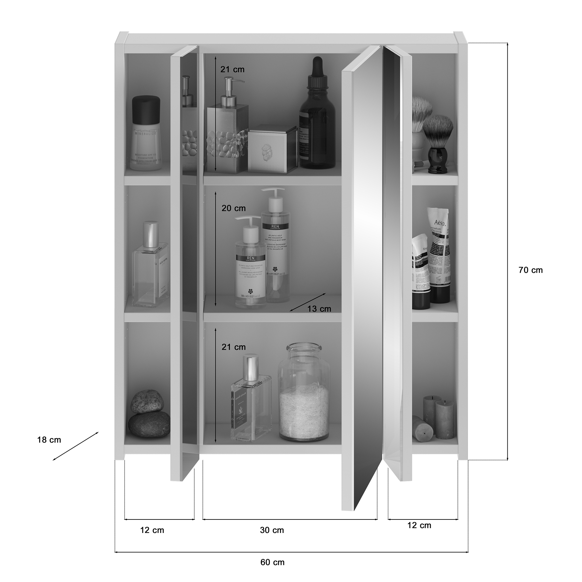 Spiegelschrank LINUS - weiß - mit Beleuchtung - 60 cm