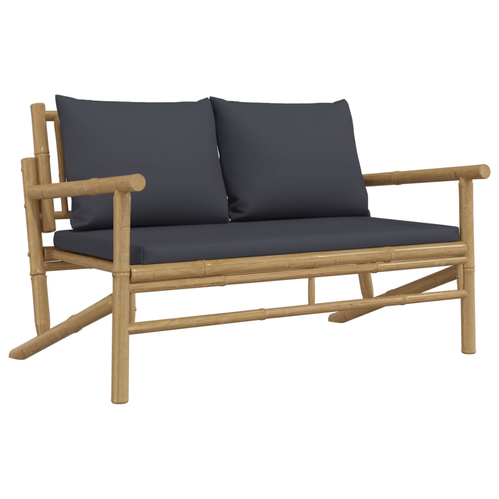 Salon de jardin meuble d'extérieur ensemble de mobilier 4 pièces avec coussins gris foncé bambou