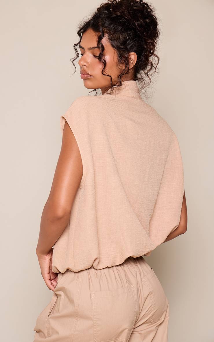 Gris Pierre Chemise Sans Manches Col Cheminée Avec Détail Nœud