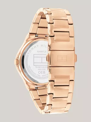 Relógio de pulso com pulseira banhada a ouro rosa e adornada com cristais