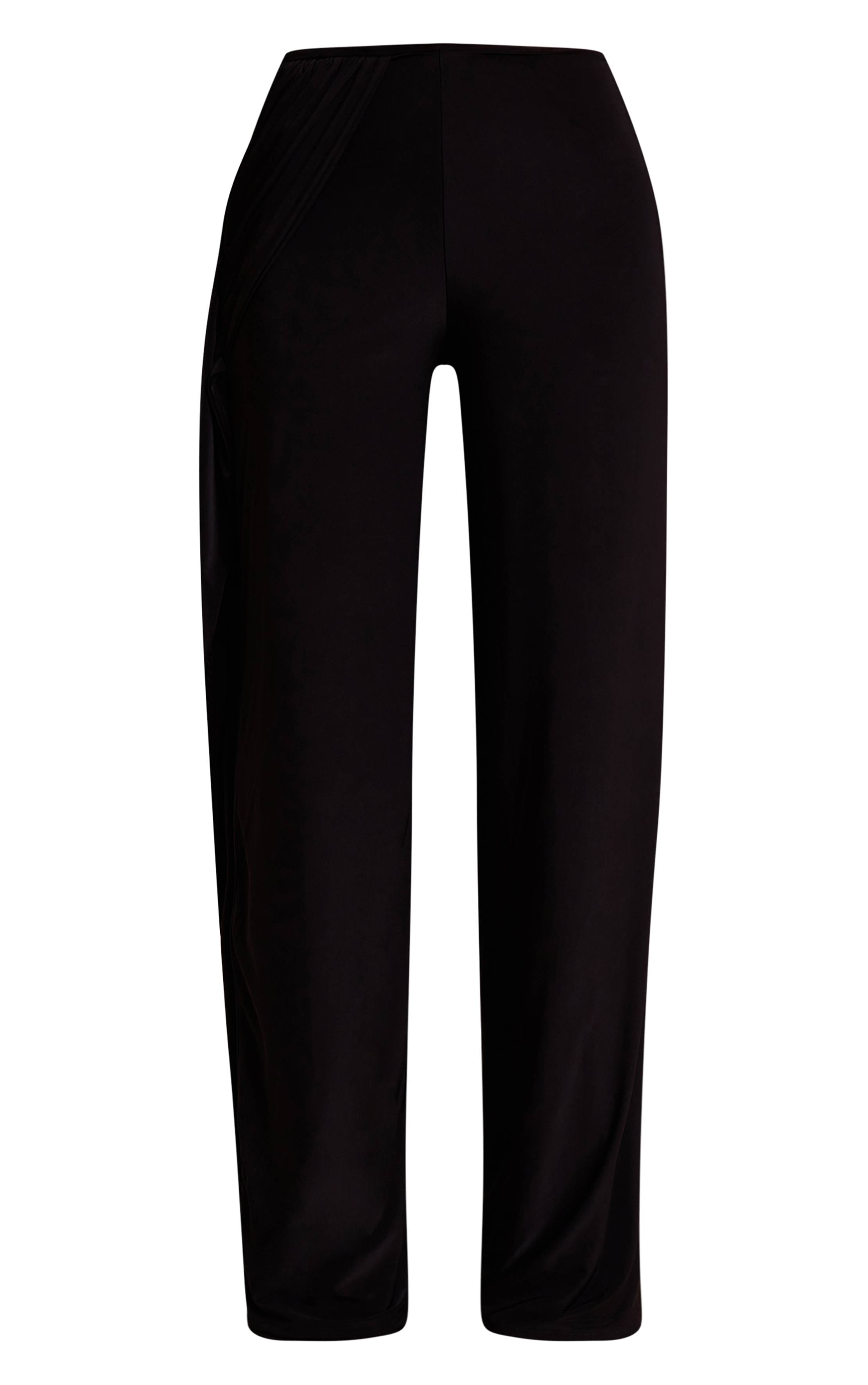 Noir Pantalon Droit À Double Couche Slinky Avec Drapé Torsadé
