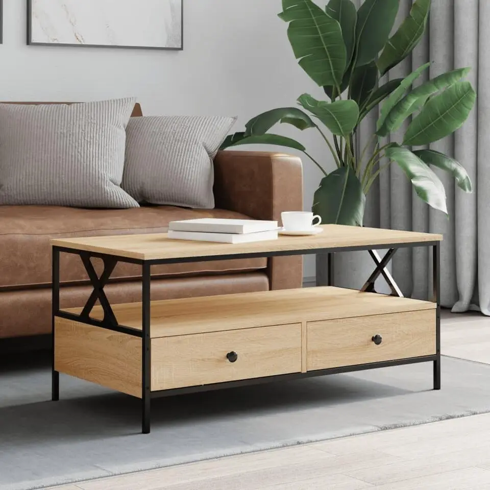 vidaXL - Rechthoekige Salontafel met 2 lades - Sonoma eiken - Hout - 100x51 cm