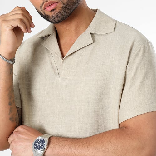Polo Manches Courtes Effet Lin 0178 Beige Chiné
